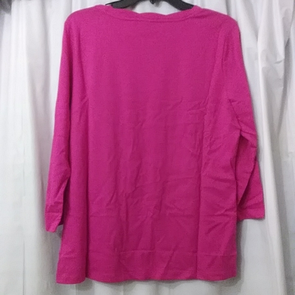 Talbots L Magenta 3/4 Sleeve Basket Weave Neckline - Picture 6 of 7